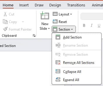 add section and Group Slides PowerPoint