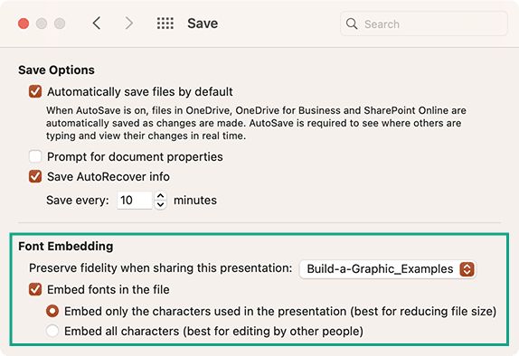 embed fonts PowerPoint mac