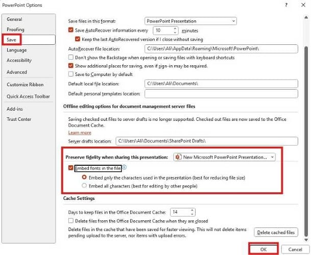 Embed Fonts in save PPT file