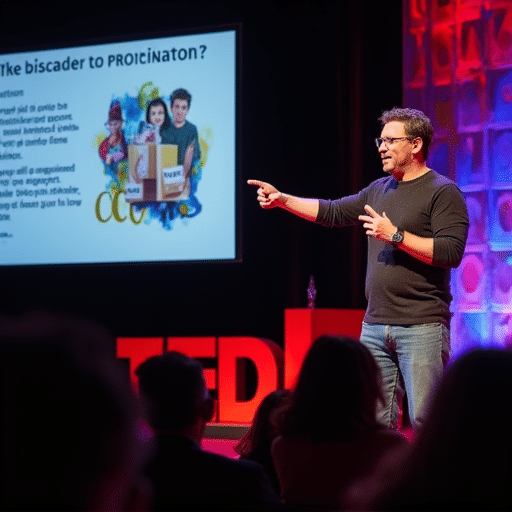 A lively TED Talk presentation scene